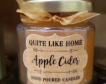 Apple Cider scented 4 oz. jar candle w/ gold lid, & organza ribbon. Spiced cider | warm scent | cold nights | housewarming | apple cinnamon