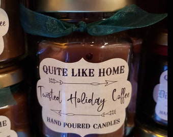 Twisted Holiday Coffee scented 6.5 oz. jar candle.  Christmas morning, coffee, mint, butter