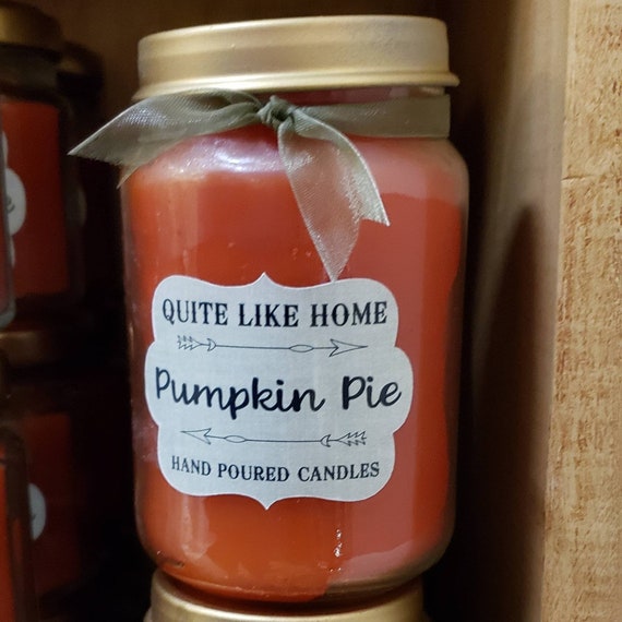 Pumpkin Pie scented 6 oz. jar candle with gold lid and