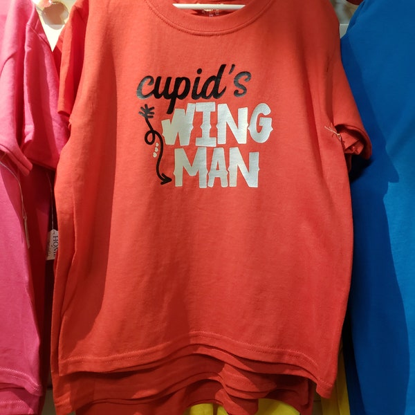 Cupid's Wing Man, red, unisex CHILDREN'S size shirt