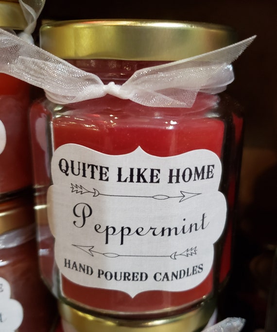 Peppermint scented 6.5 oz. jar candle with gold lid and Etsy