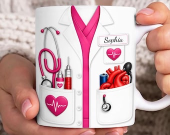 DIGITAL FILE Custom Name Doctor Mug Wrap Png, Faux 3D Doctor 11oz Mug Wrap, Nursing Coffee Mug, Gift for Nurse Png, 3D Medical Mom Mug Png