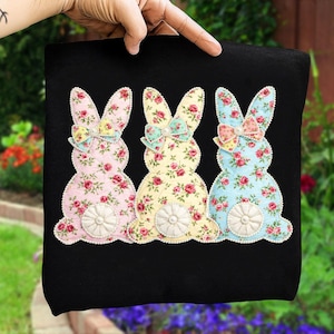 Floral Easter Bunny Patchwork png, Coquette Easter Png, Faux Pearl Bunny Easter Png, Girly Patchwork Easter Bunny Png, Patchwork Easter Png