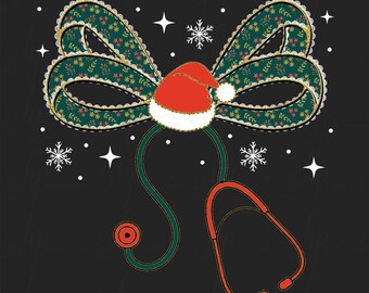 Christmas Stethoscope Nurse Png, Christmas Nurse Png, Coquette Christmas Png, Nurse Christmas Png, Merry Christmas Png, Christmas Bow Png