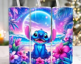 Vibrant Blue Monster 20oz Tumbler Wrap, Cartoon 20oz Tumbler Png, Cartoon Character 20oz Skinny Tumbler Wrap, Floral Cartoon Tumbler Wrap