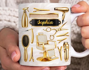 DIGITAL FILE Custom Name Hairstylist Mug Wrap Png, Faux 3D Hairdresser 11oz Mug Wrap, Hairstylist Coffee Mug, 3D Hair Salon Mug Png