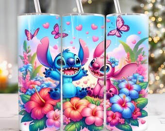 Vibrant Blue Monster 20oz Tumbler Wrap, Cartoon 20oz Tumbler Png, Cartoon Character 20oz Skinny Tumbler Wrap, Floral Cartoon Tumbler Wrap