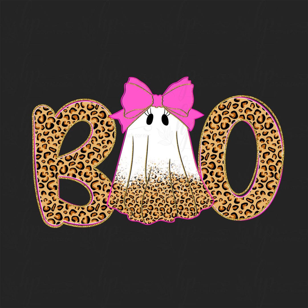 Preppy Ghost Boo PNG, Leopard Spooky Coquette PNG, Leopard Ghost PNG ...