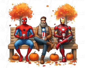Retro Fall Cartoon Superhero Png, Trendy Boy Halloween Png, Halloween Movie Characters Png, Spooky Heroes Png, Pumpkin Season Png