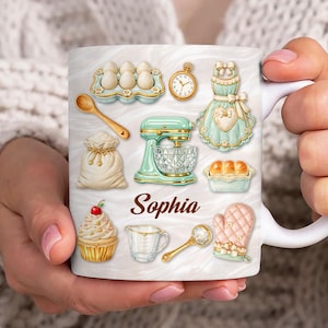 ARCHIVO DIGITAL: Envoltura para taza de repostería con nombre personalizado (PPT), envoltura para taza de repostería 3D de 11 oz, taza de café Love Cakes, regalo para repostero (PPT), taza 3D para mamá repostera (PPT)