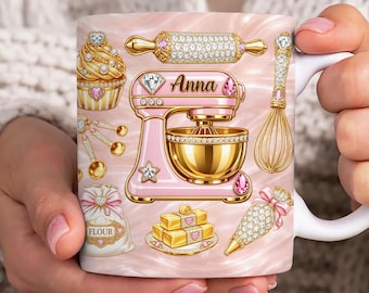 DIGITAL FILE Custom Name Baking Mug Wrap Png, Faux 3D Baking 11oz Mug Wrap, Love Cakes Coffee Mug, Gift for Baker Png, 3D Baking Mom Mug Png