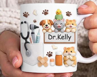 DIGITALE DATEI Benutzerdefinierte Name Veterinär Becher Wrap Png, Faux 3D Tier Doktor 11 Unzen Becher Wrap, niedliche Tierarzt Kaffeetasse, 3D medizinische Veterinärbecher Png