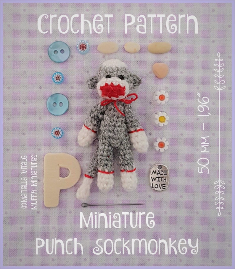 Miniature Punch Sockmonkey AMIGURUMI Crochet PATTERN image 2