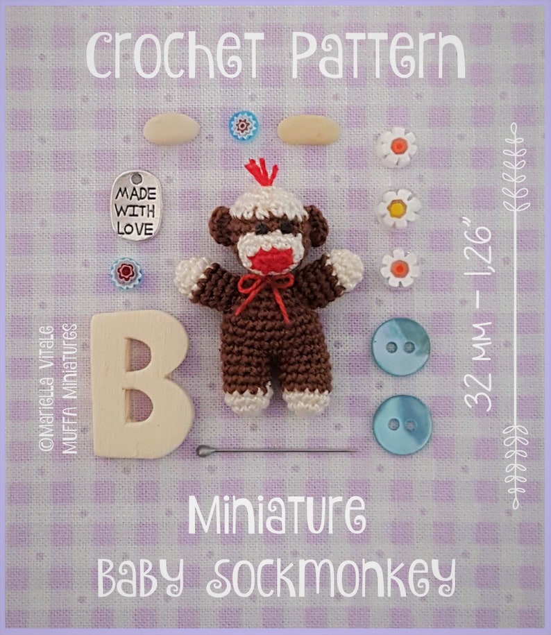 Miniature Baby Sockmonkey AMIGURUMI Crochet PATTERN Bild 2