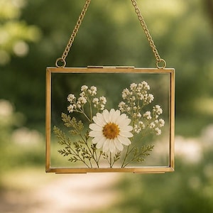 Glasrahmen für gepresste Blumen, botanische Wanddekoration, Antikgold-Finish, personalisiertes Geschenk