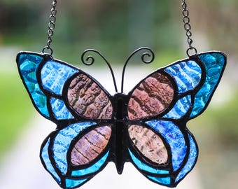 Mariposa de vidrio 100 % hecha a mano, colgante de mariposa de vidrio para ventana, atrapasol de vidrio con forma de mariposa, regalo para amantes de los insectos, regalo para el Día de la Madre.