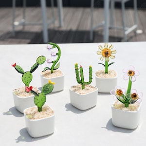 Handmade Glass Cactu,Glass Succulent Potted Plant,Handmade Stained Glass Art，Office Decor Artificial House Plant,Cactus Lover,Gift for Mom