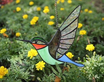 Handmade Stained Glass Hummingbird Suncatcher, Vibrant Bird Window Art,Custom Glass Decor