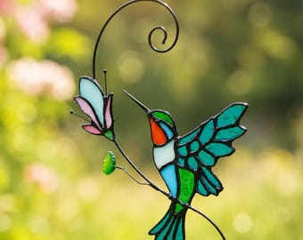 Atrapasueños de colibrí de vidrieras, adorno para ventana hecho a mano