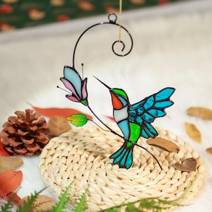 Glass Bird Suncatcher,Handmade Stained Glass Hummingbird,Hummingbird Glass Window Hanging,Glass Art,Housewarming Gifts,Valentines Day Gift