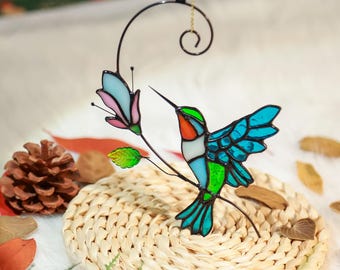 Glass Bird Suncatcher,Handmade Stained Glass Hummingbird,Hummingbird Glass Window Hanging,Glass Art,Housewarming Gifts,Mother's Day Gift