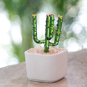 Handmade Glass cactus,Glass Succulent Potted Plant,Handmade Stained Glass Art,Stained Glass,Artificial House Plant,Cactus Lover,Office Decor