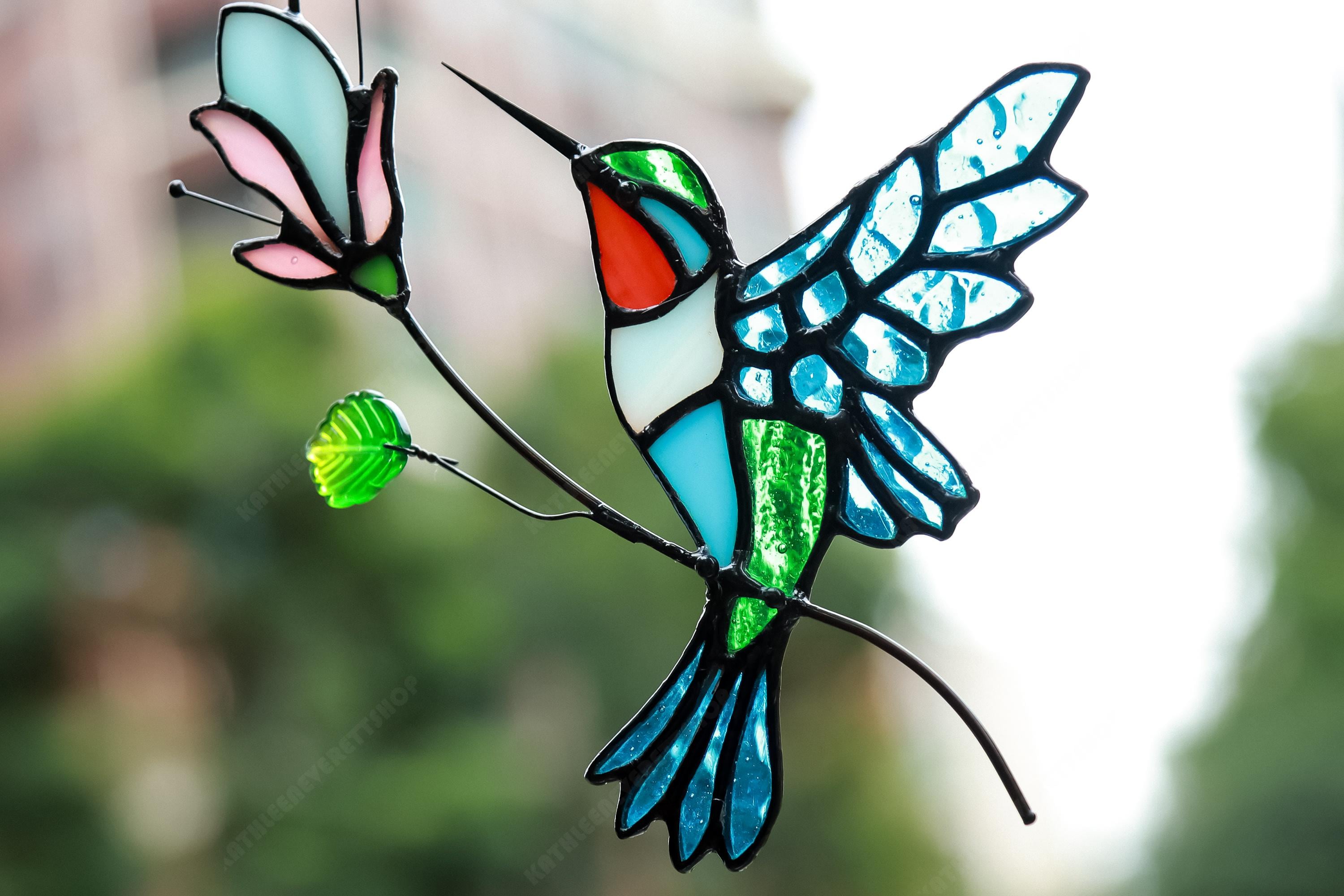 Acchiappasole a forma di colibrì in vetro colorato fatto a mano, decorazione per finestre - Italia