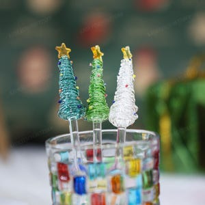 Handgefertigte Glaslöffel / Rührstäbchen, handgefertigte Glas-Weihnachtsbaum-Rührstäbchen, Mini-Weihnachtsbaumfigur, Rührstab, Weihnachtsgeschenk