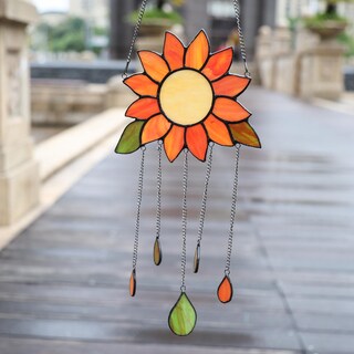 Acchiappasole In Vetro Colorato A Girasole – Diametro 25 Cm, Con Catena E Ventosa, Decorazione Da Finestra