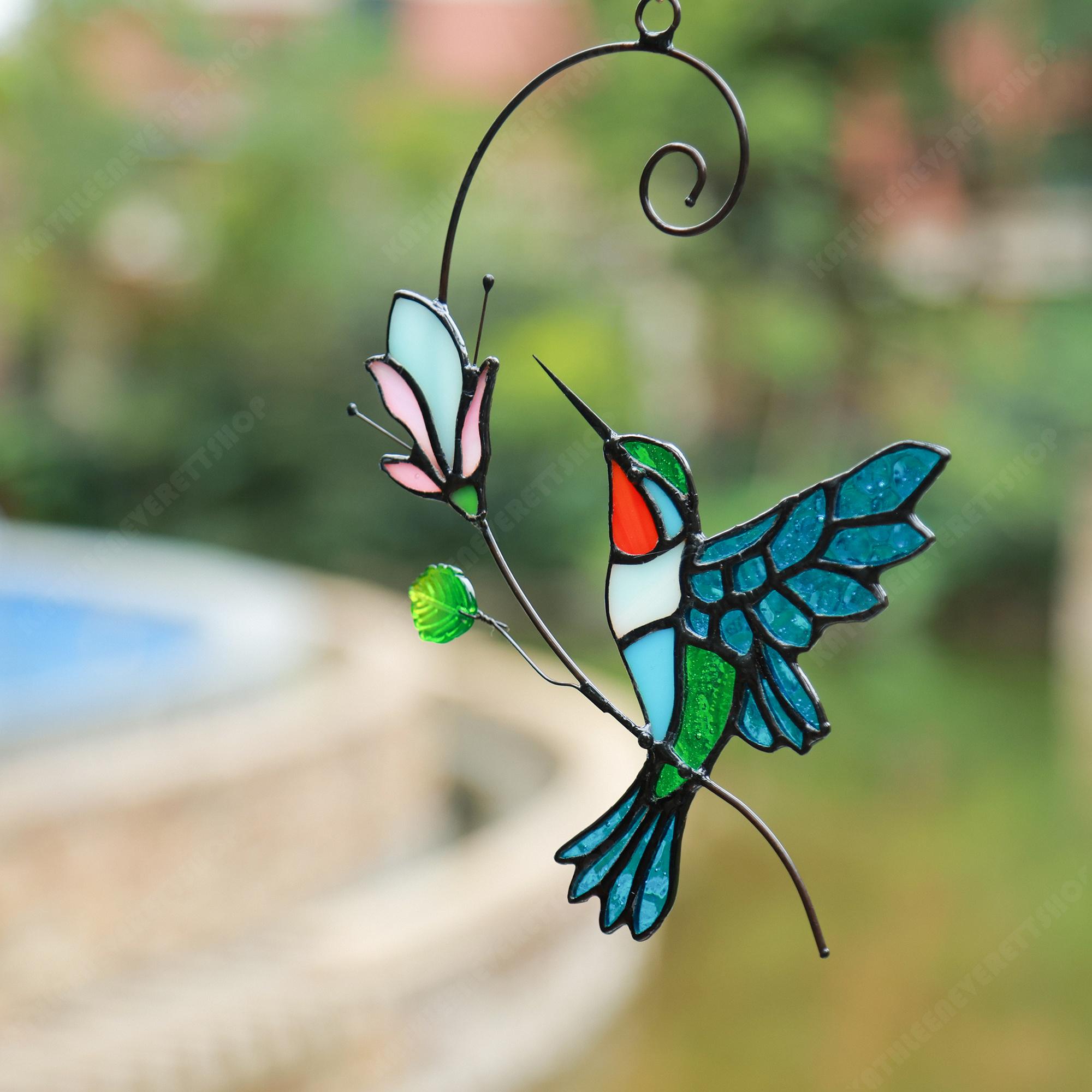 Acchiappasole In Vetro Colorato Colibrì 15,2 Cm | Suncatcher Con Catena Per Finestre Regalo Donne