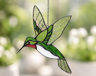 Handmade Stained Glass Hummingbird Suncatcher, Vibrant Window Decor, Wall Art