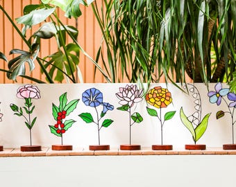 Handgemachte Glasmalerei-Geburtsmonatsblume, Glasmalerei-Blumen-Suncatcher, personalisierte Geburtsblume mit Namen, Geburtstagsgeschenk, Muttertagsgeschenk