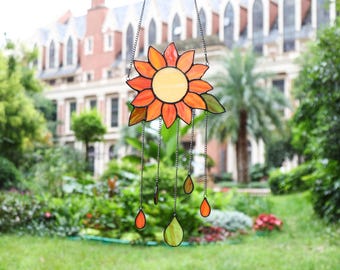 Stained Glass Sunflower Flower Suncatcher,Sunflower Window Hanging,Wall Hanging Glass Art,Housewarming Gift,Mother's Day Gift