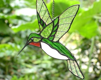 Handmade Stained Glass Hummingbird Suncatcher, Vibrant Window Decor, Wall Art