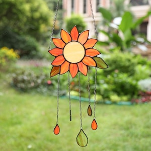 Sunflower Flower Suncatcher,Sunflowers Window Hanging,Stained Glass Flower,Wall Hangings Decor Glass Art,Housewarming Gift,Mother&#39;s Day Gift