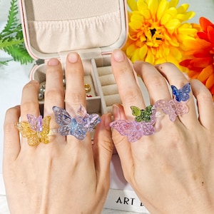 Anel de vidro transparente com flor, anel de declaração de vidro feito à mão, anel de vidro colorido, joias artesanais, presente para ela, presente de dia das mães