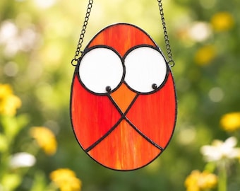 Stained Glass Egg Bird Suncatcher, Whimsical Window Hanging Art