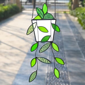 Handmade Stained Glass Suncatcher,Stained Glass Plant,Glass Flower,Glass Green Plant,Boho Window Suncatcher Glass Art,Mother’s Day Gift
