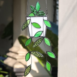 Stained Glass Plant Window Hanging,5 Style Plant Glass Suncatcher,Glass Flower,Glass Green Plant, Glass Art,Christmas Gift