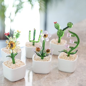 Glass Cactus,Handmade Glass Potted Plant Glass Art,Glass Potted Plant,Fused Glass Succulent，Cactus Lover,Artificial House Plant,Office Decor