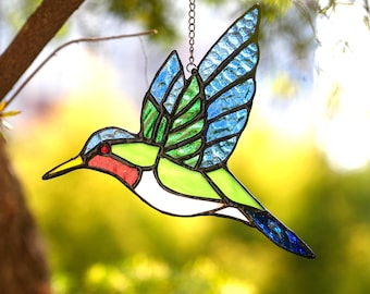 Stained Glass Hummingbird,100% Handmade Glass Window Decoration,Glass Bird Suncatcher,Glass Window Hangings,Mother's Day Gift,Birthday Gift