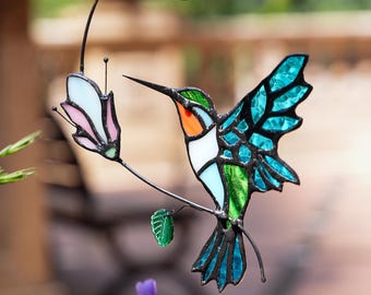 Handmade Stained Glass Hummingbird,Glass Bird Suncatcher,Hummingbird Glass Window Hanging,Glass Art,Housewarming Gift,Mother's Day Gift