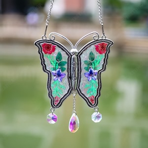 Hand painting Stained Glass Butterfly Suncatcher,Monarch butterfly suncatcher, Stained Glass Window Hanging,Glass Art,Xmas Gift For Mom
