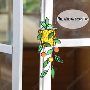 Handmade Glass Flower window Hanging,Plant Stained glass Hanging suncatcher,Glass Wall Decor,Home decor,Stained Glass Art,Mother&#39;s Day Gift