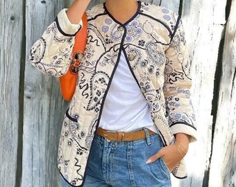 Flower Quilted Handmade Patchwork Jacket Coats, New Style, Vintage, Boho, Quilted Jacket, 2024 Spring, Y2k Jacket, Mothers Day Gift, Trendy