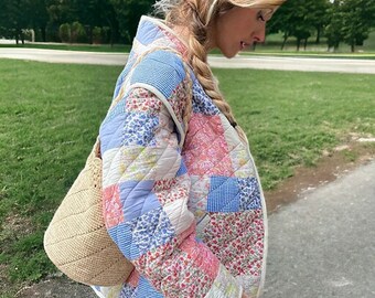 Abrigos de chaqueta de patchwork bastante acolchados hechos a mano, nuevo estilo, vintage, boho, chaqueta acolchada, primavera 2024, chaqueta Y2k, regalo del Día de las Madres