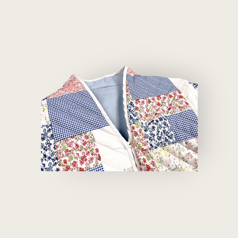 Joli manteaux matelassé en patchwork fait main, nouveau style, vintage, bohème, veste matelassée, printemps 2024, veste an 2000, cadeau fête des mères, tendance image 9