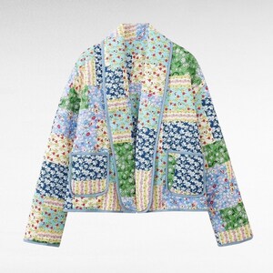 Handgefertigte gesteppte Patchwork-Vintage-Jackenmäntel, neuer Stil, Boho, grüne Blumen-Steppjacke, 2024 Frühling, Y2k-Jacke, Muttertagsgeschenk Bild 6