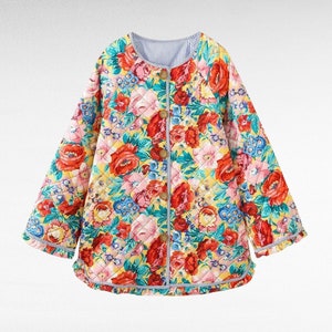 Manteaux matelassés à la main en patchwork de fleurs, nouveau style, vintage, bohème, veste matelassée à fleurs, printemps 2024, veste an 2000, cadeau fête des mères image 3