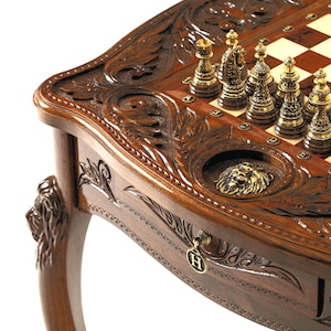 Wooden Chess Table - Lion / HANDMADE